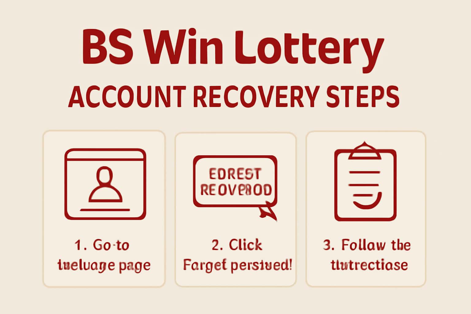 A neutral informational scene depicting the steps for recovering a BS Win Lottery account.