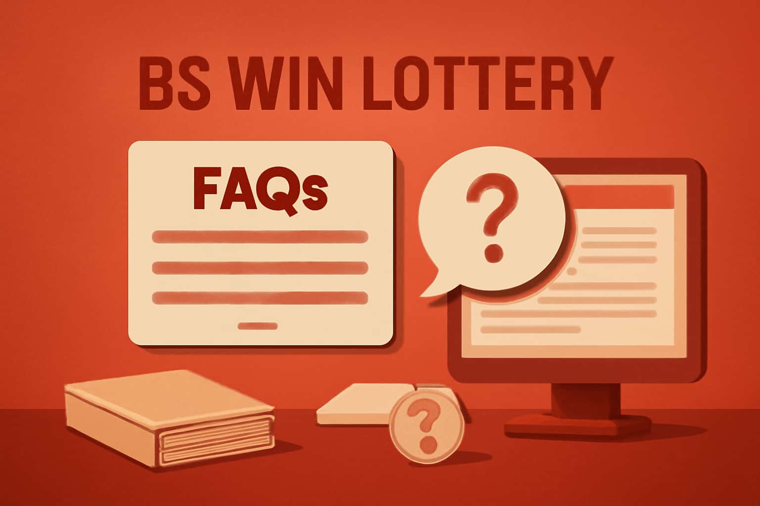 An informative scene depicting FAQs for BS Win Lottery users, featuring the title prominently.