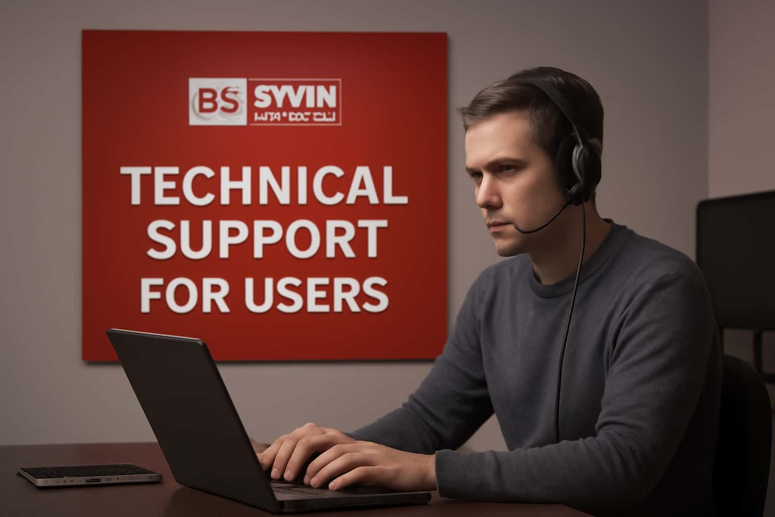 Illustration depicting technical support for users of the BS Win Lottery platform.