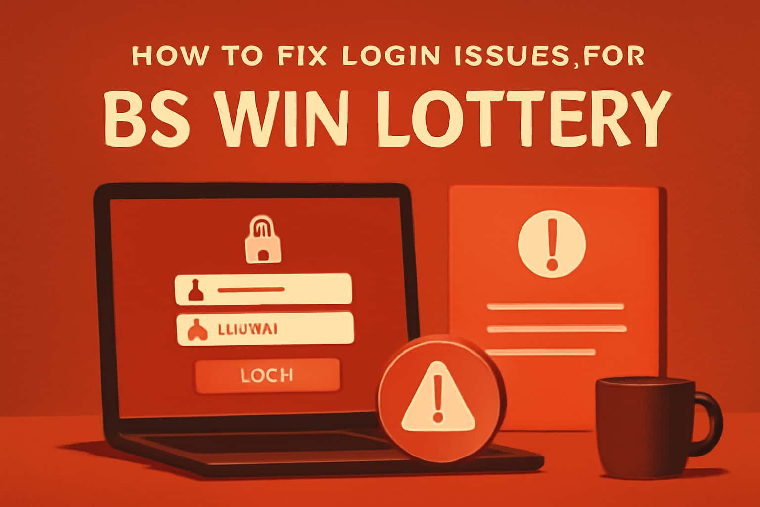 A high-tech scene illustrating login issues resolution for BS Win Lottery.